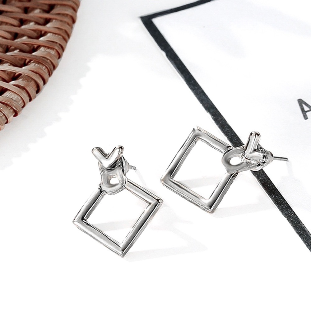 Minimalist Silver Square Studs & Jackets - Picture 4 of 6